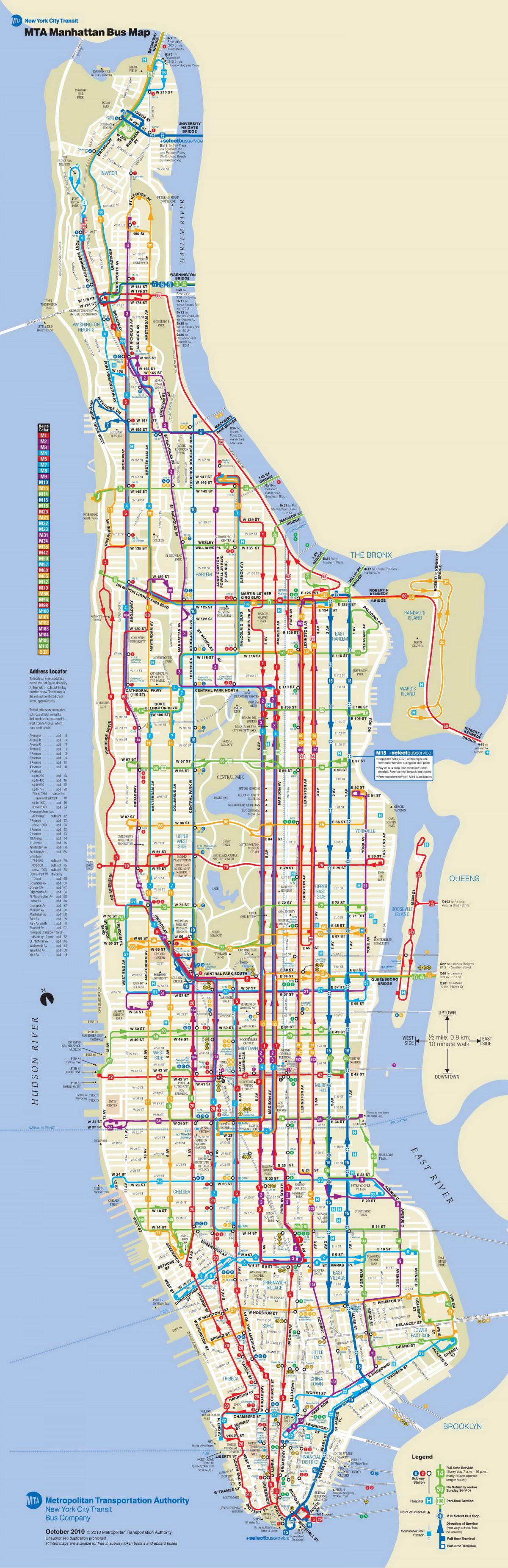 Нью-Ёрк аўтобус карта Манхэтэна
