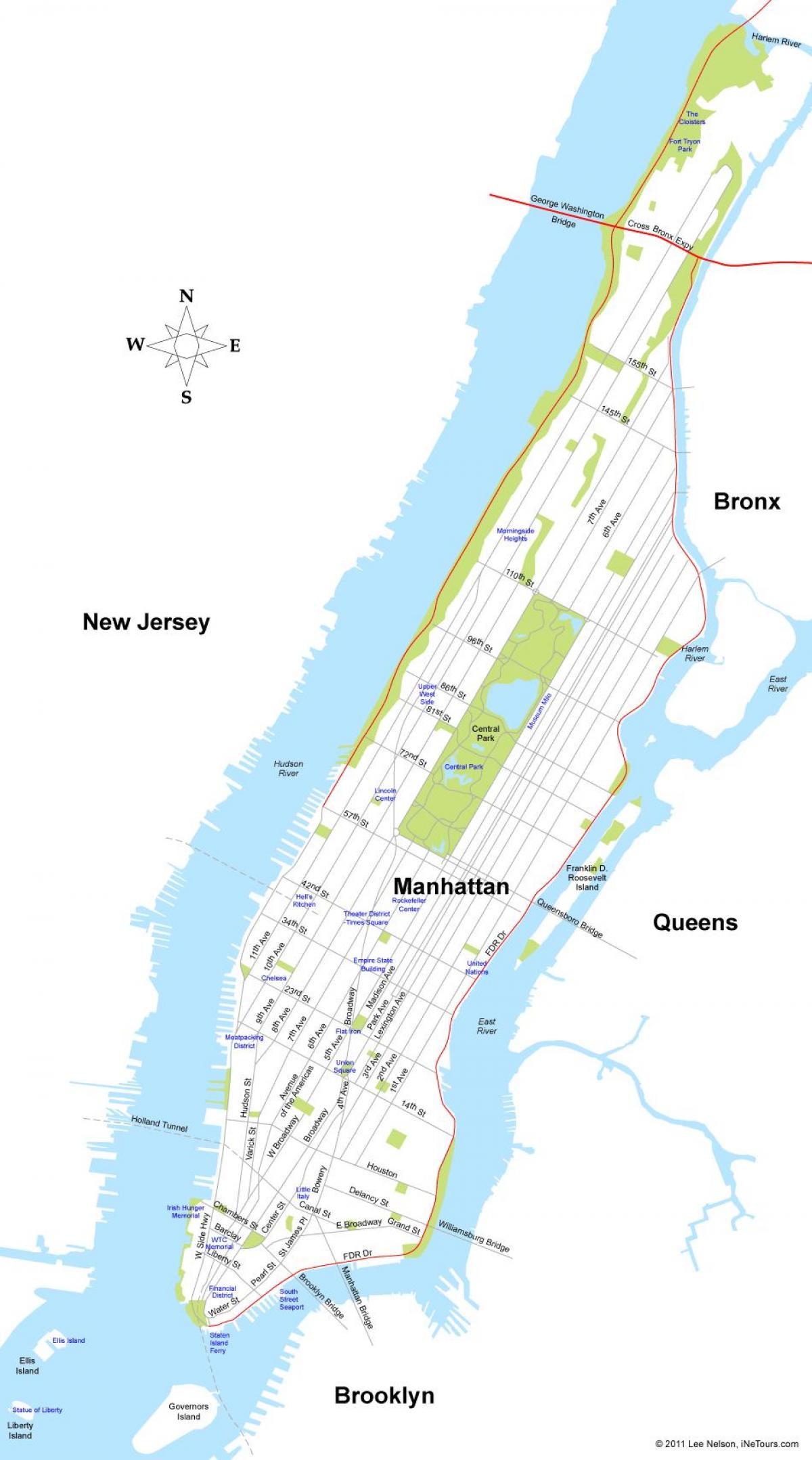 карта выспы Манхэтэн у Нью-Ёрку