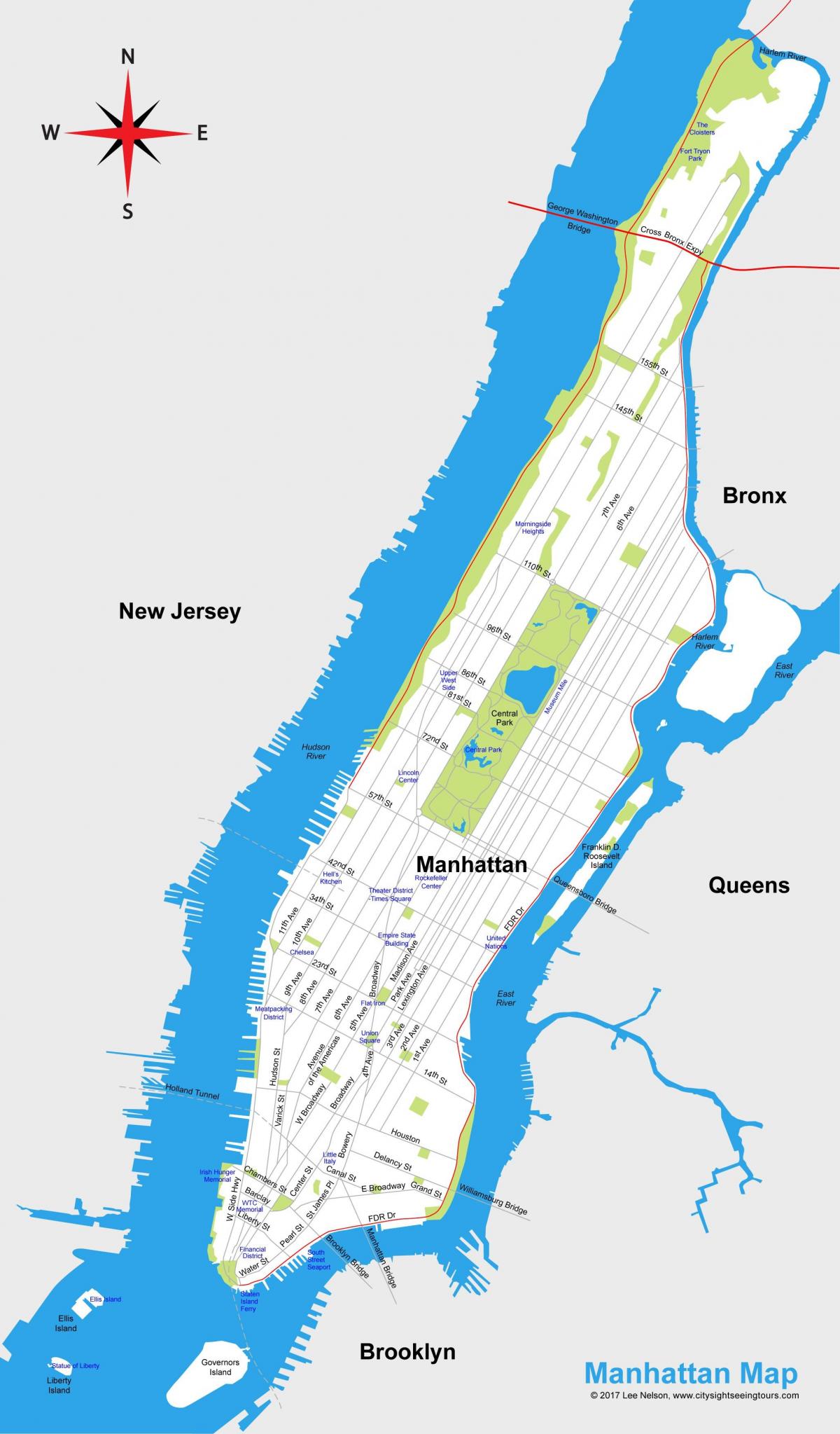 Карта горада Манхеттена для друку