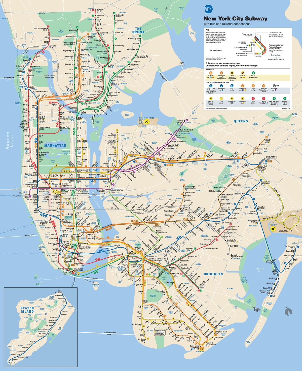 Нью-Ёрк карта метро Манхэтэна