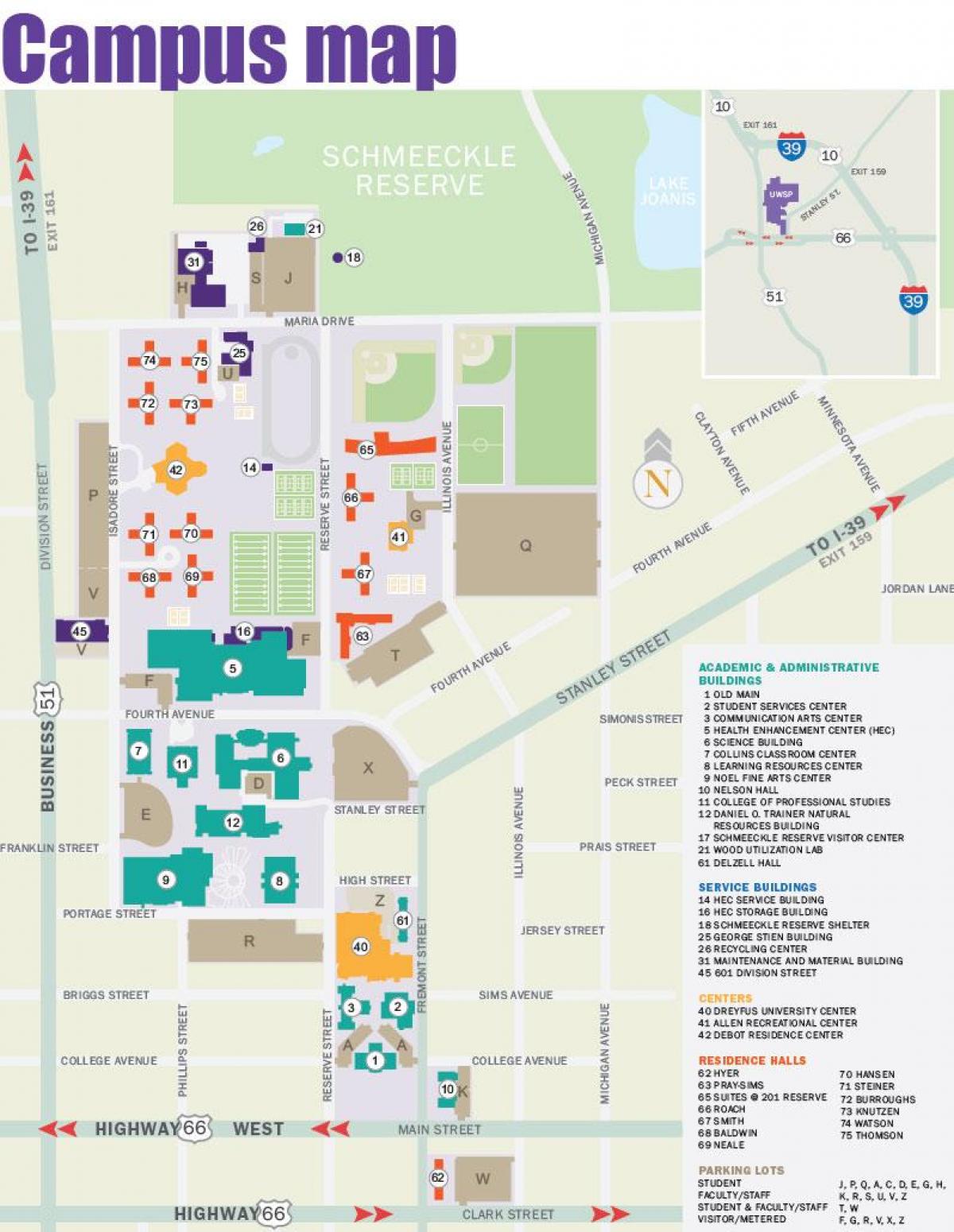 карта кампуса нью-йоркскага універсітэта