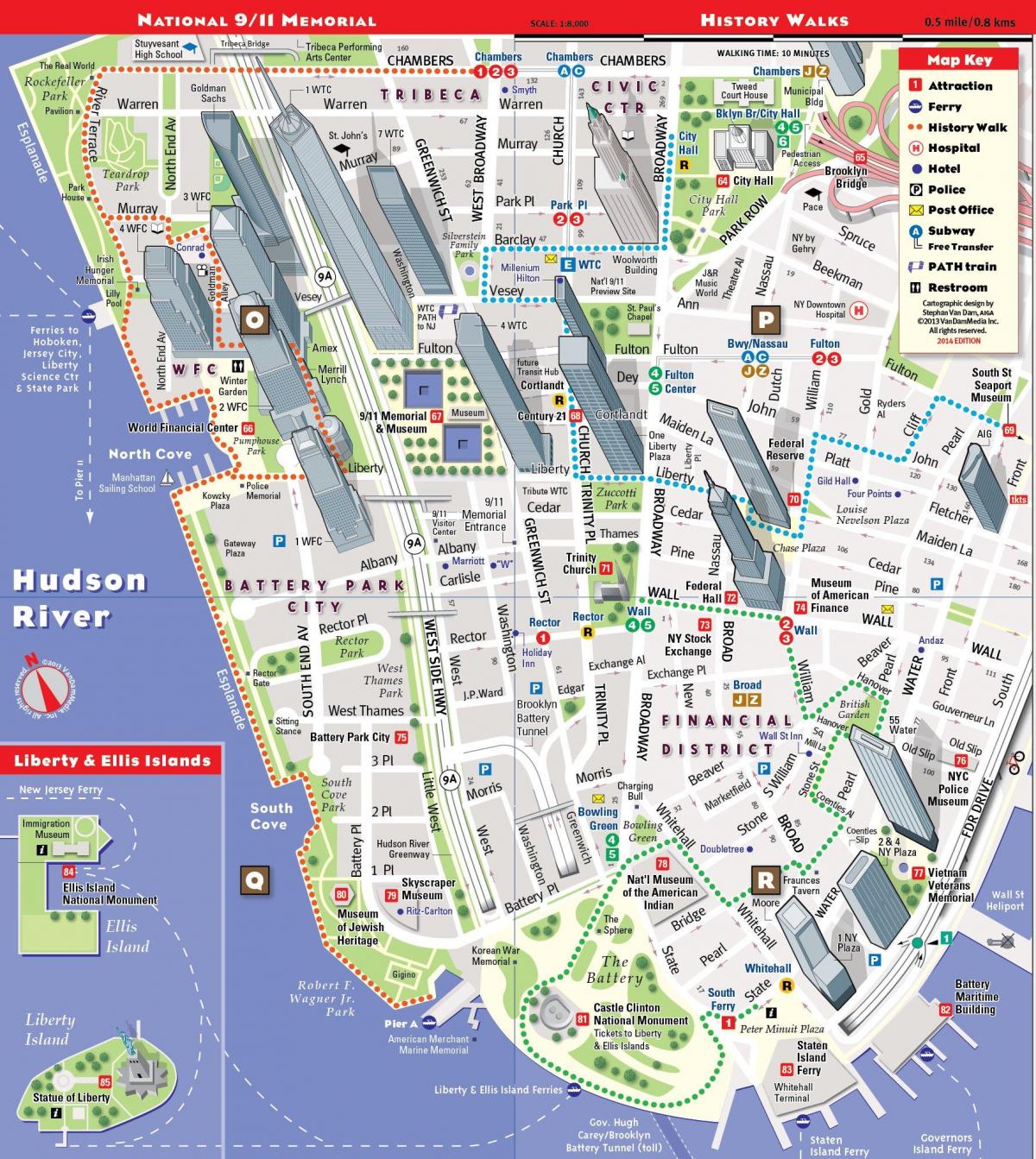 ніжэй турыстычную карту Манхэтэна