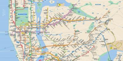Карта вуліц Манхэтэна з прыпынкамі метро
