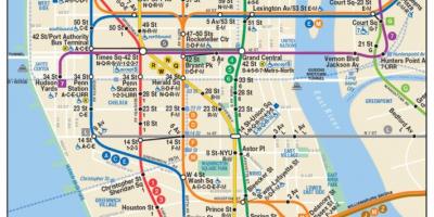 Карта метро ніжняга Манхэтэна